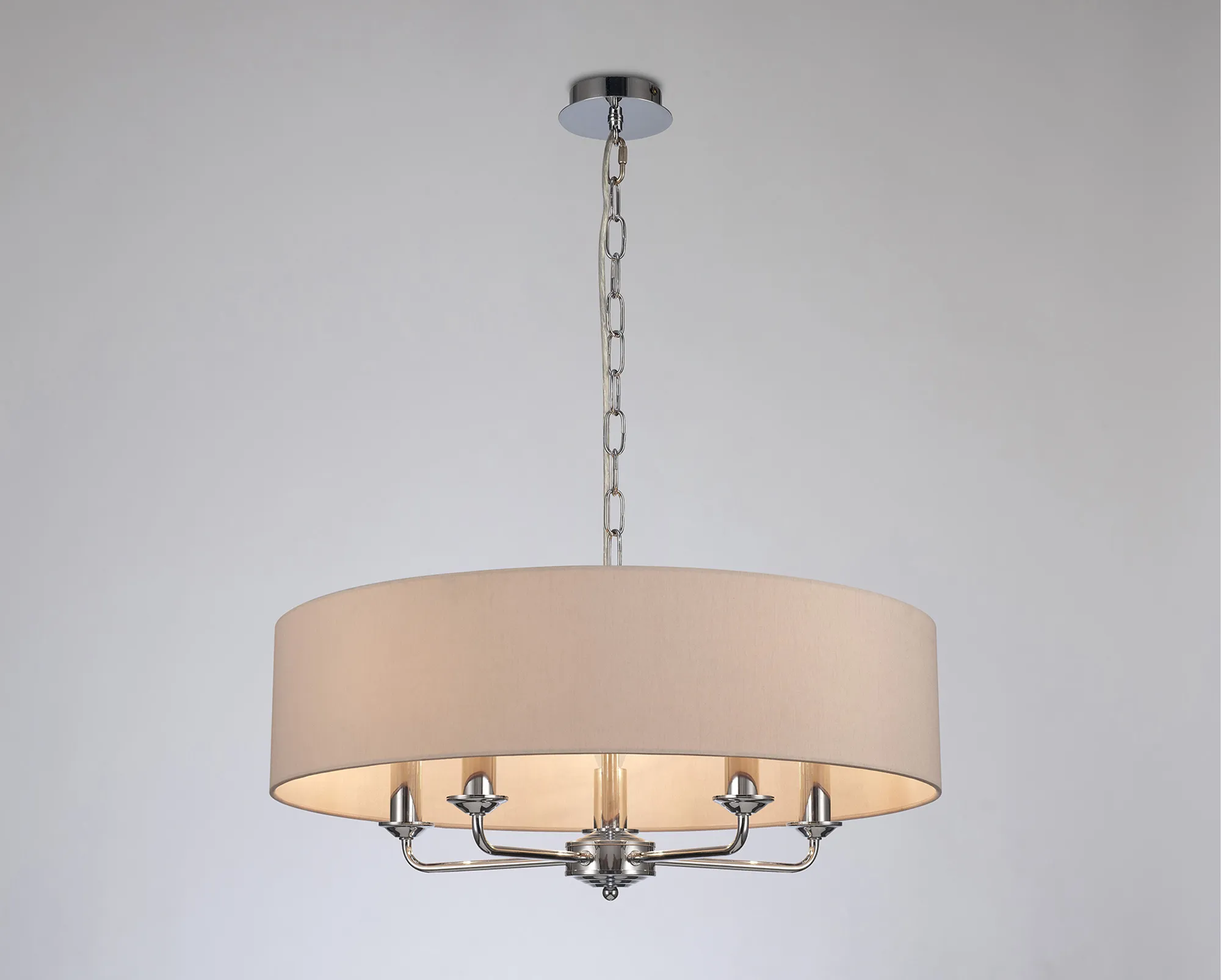 Banyan 60cm 5 Light Pendant Polished Chrome, Nude Beige/Moonlight DK0014  Deco Banyan CH NU